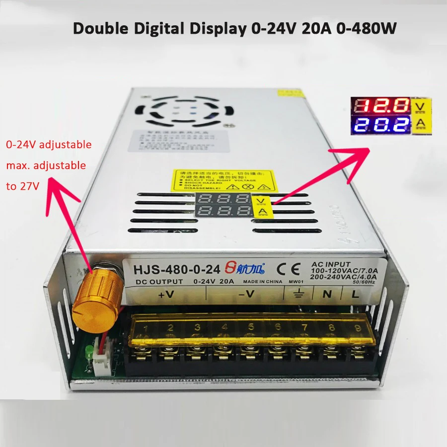 Регулируемый импульсный источник питания с двойным цифровым дисплеем 0 24 В 20 А 480