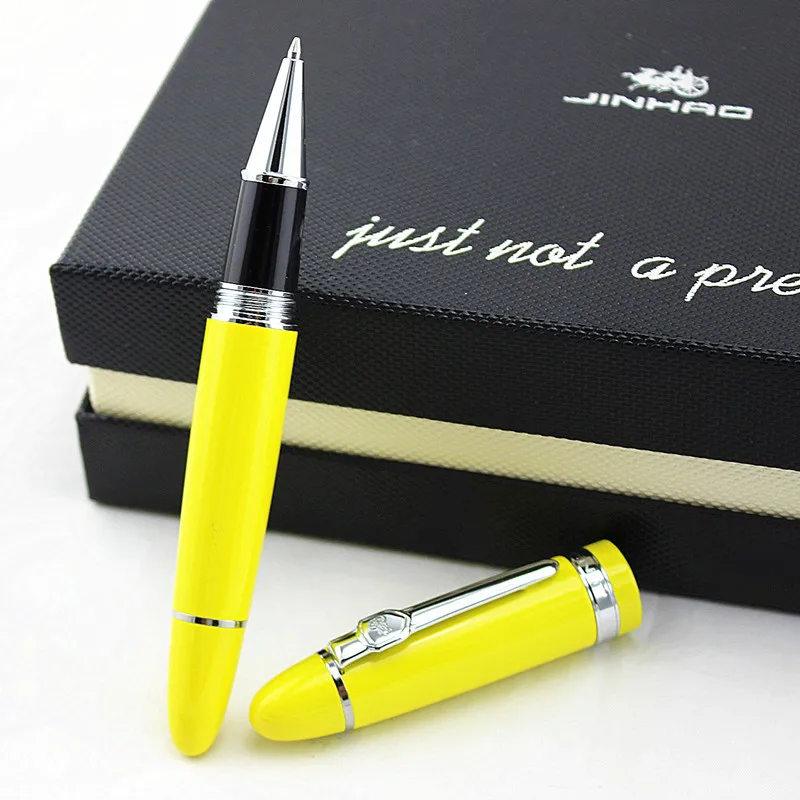 Jinhao 159 Роскошная желтая и серебряная шариковая ручка с зажимом бархатной сумкой
