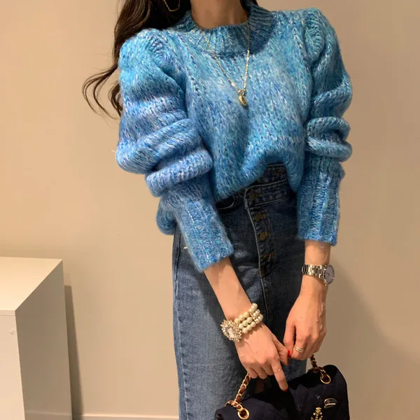 

2020 winter new fashion foreign ginseng color pullover round neck padded sweater women O-Neck Winter Cotton Casual