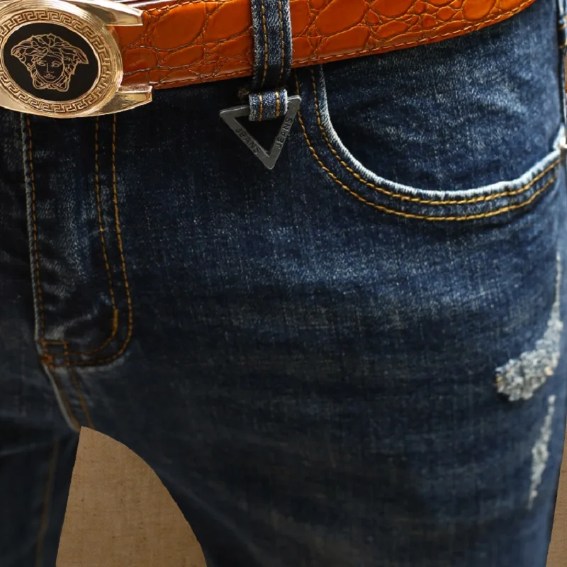 Fashion Men Skinny Ripped Jeans Cotton Stretch Denim Streetwear Blue Pants PSMJ71