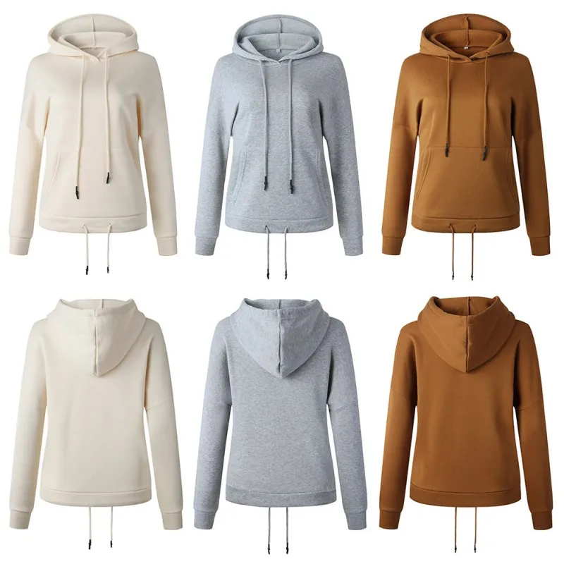 

Women Hoodies Casual Solid Loose Drawstring Sweatshirt Long Sleeve Hooded 2020 Autumn Female Pullover New