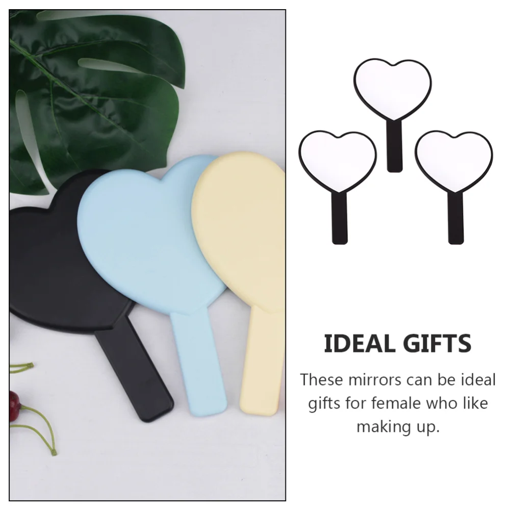 

3 Pcs Heart-shaped Cosmetic Mirrors Exquisite Convenient Travel Mirrors (Black)
