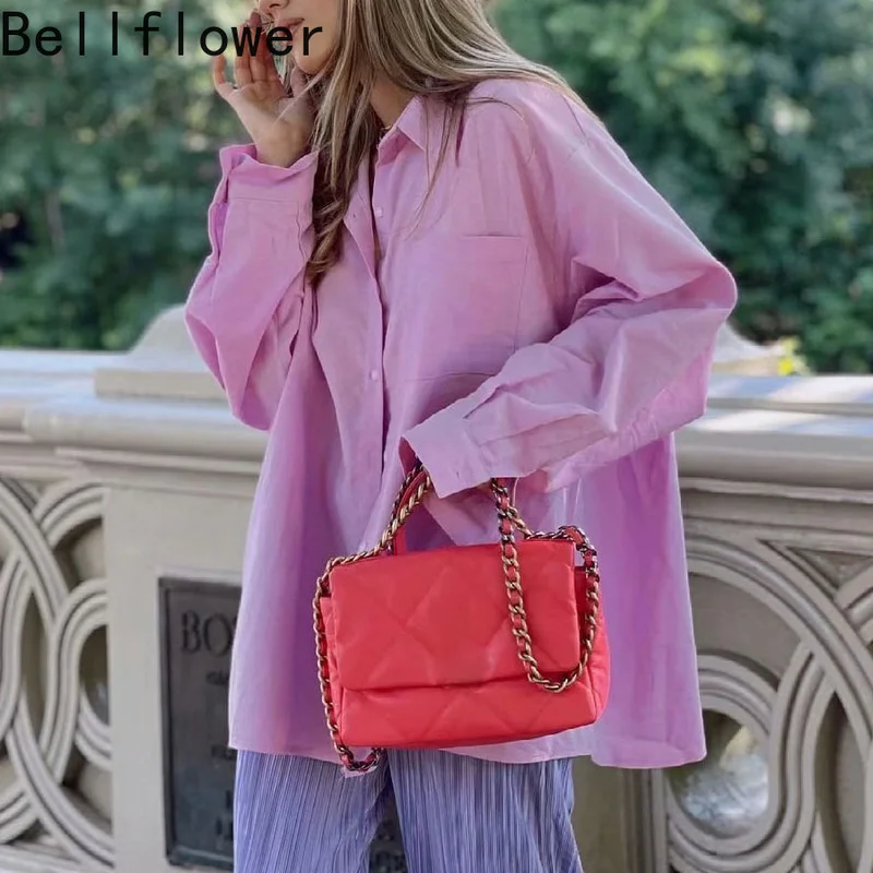 

Лавандовые Фиолетовые женские рубашки 2021 осенние модные стильные однобортные повседневные рубашки с карманами и отложным воротником женс...