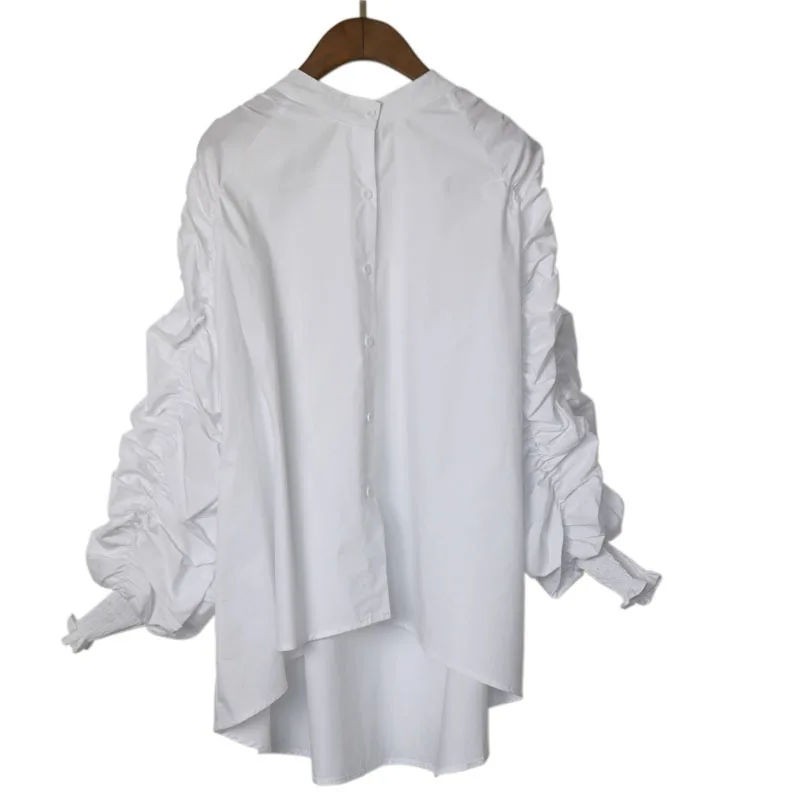 white DMY1735 XITAO, необычная плиссированная блузка, модная новинка, Зимняя Повседневная рубашка с пышными рукавами и длинными рукавами, однослойная рубашка для девочек, DMY1735 - Цвет: white DMY1735