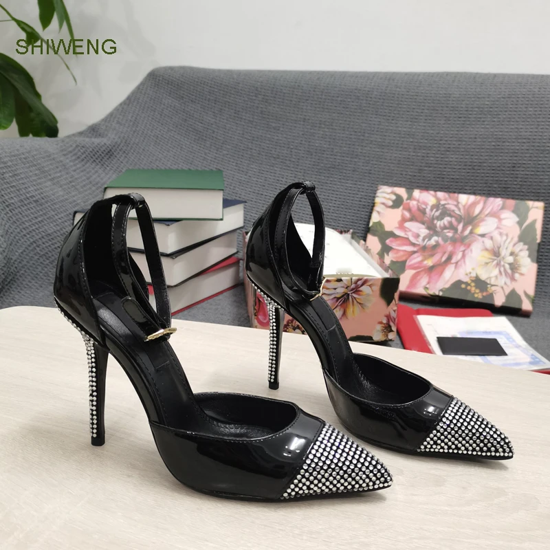 

Женские вечерние туфли на высоком каблуке, туфли золотого и черного цвета с кристаллами, свадебные туфли на шпильке, Размеры 35-43, новинка вес...