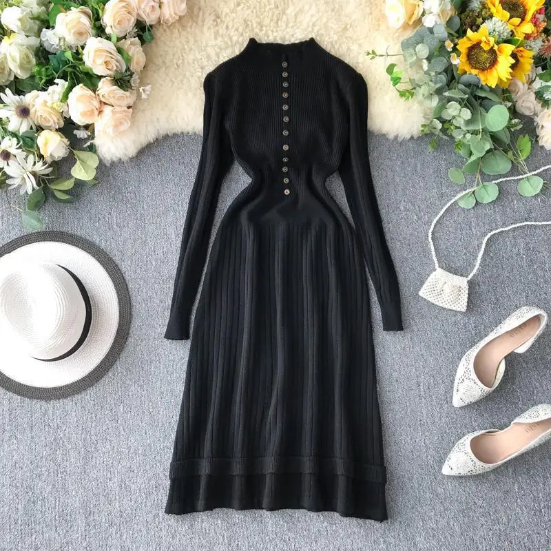 Осенне-зимнее трикотажное платье для женщин Повседневное с длинными рукавами и