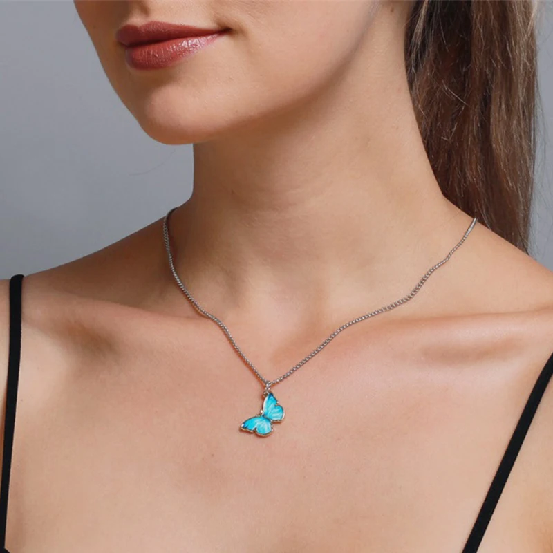 Корейское милое ожерелье с бабочкой для женщин золотистого цвета длинная