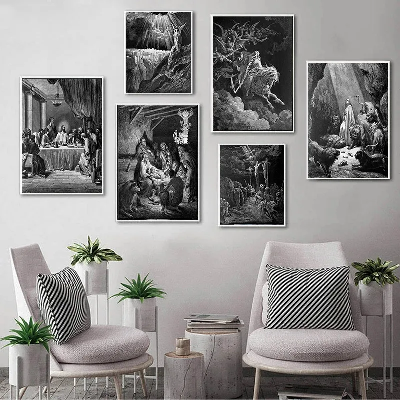 

Da Vinci Last Supper Wall Art Canvas Painting White and Black Cuadros Jesus Christ Print On Canvas Wall Pictures For Living Room