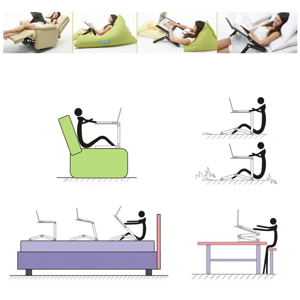 Adjustable Aluminum Laptop Desk Table Ergonomic TV Bed Lapdesk Tray PC Notebook Stand With Cooling Fan Mouse Pad |