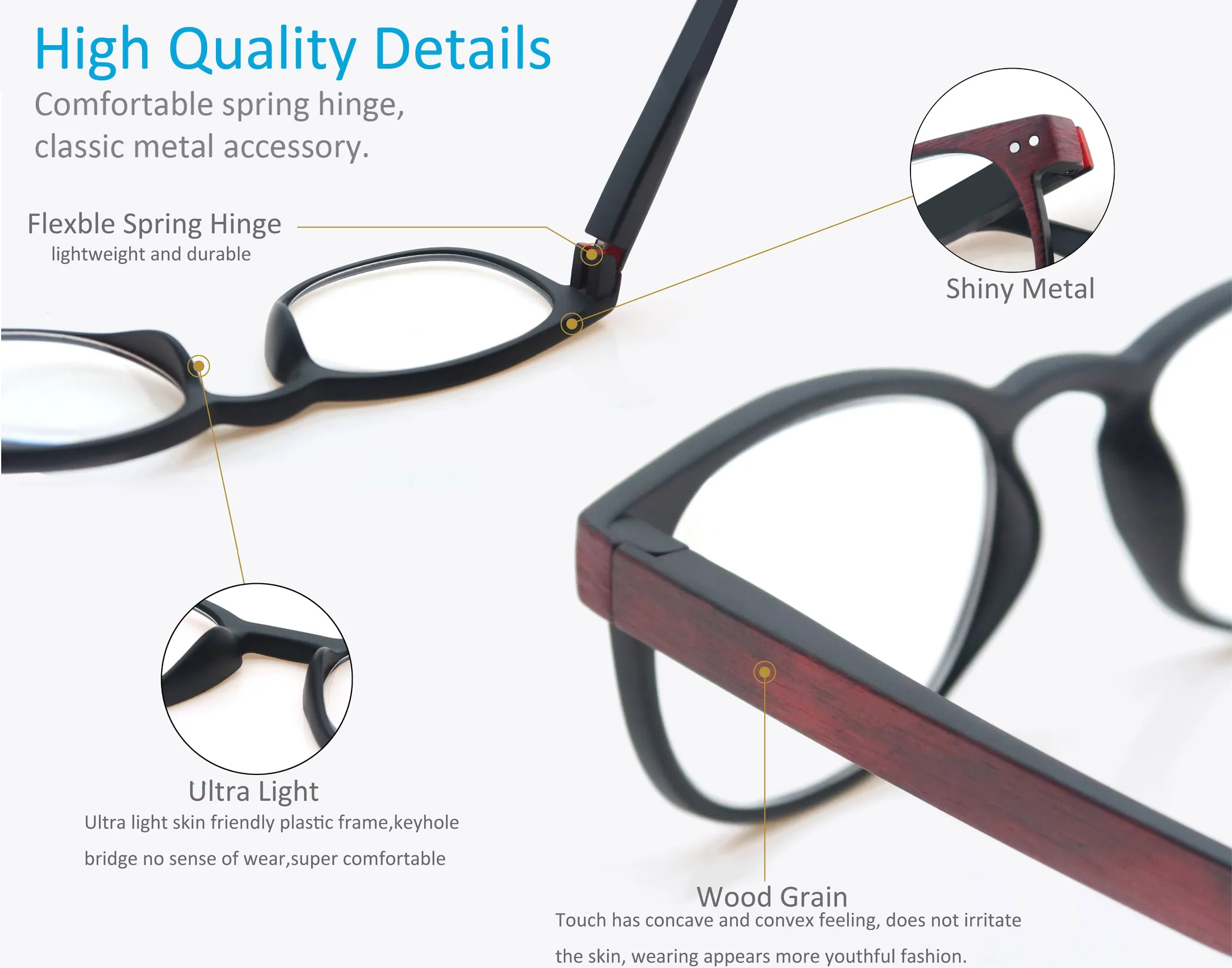 

MODFANS Round Reading Glasses Men Women Wood Look Frame Sunglasses Readers Vintage Spring Hinge Diopter 1 1.25 1.5 1.75 2 2.25