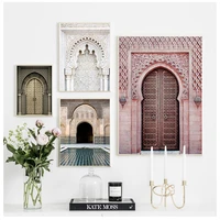 moroccan arch old door canvas painting islamic building wall art poster hassan ii mosque print muslim decoration picture