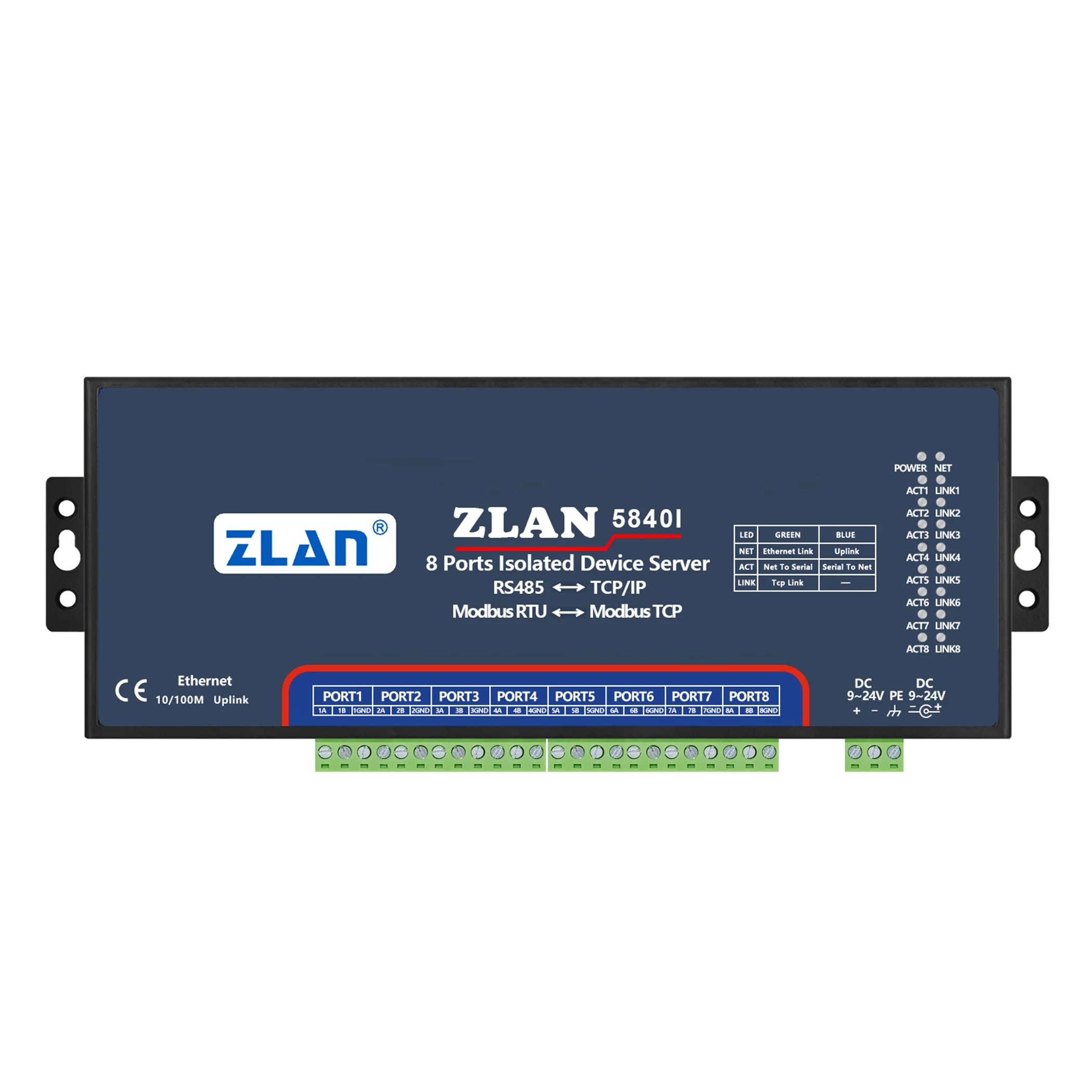 

8 портов RS485 к Ethernet ZLAN5840I изолированный Modbus TCP к Modbus RTU шлюз изоляция серийный TCPIP конвертер