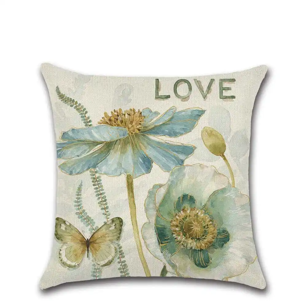 

Linen Hand Painted Flowers Sofa Decorative Cushion Cover Pillow Pillowcase 45*45 Throw Pillow Home Decor Pillow Cover