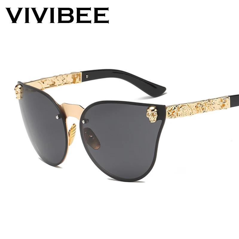VIVIBEE кошачий Глаз Череп Солнцезащитные очки женские 2020 трендовые Cateye черные