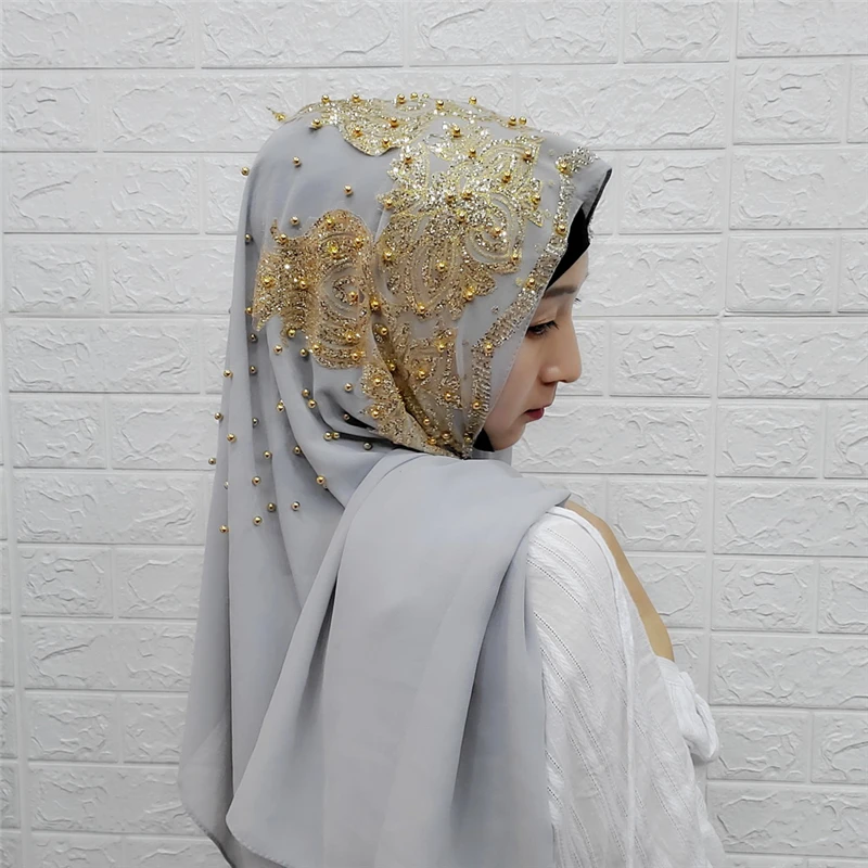 Изысканные хиджаб Бисероплетение мусульманские свадебные накидки Малайзия