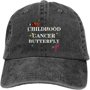 Childhood Cancer Awareness Butterfly Ribbon Sports Denim Cap Adjustable Unisex Plain Baseball Cowboy Snapback Hat