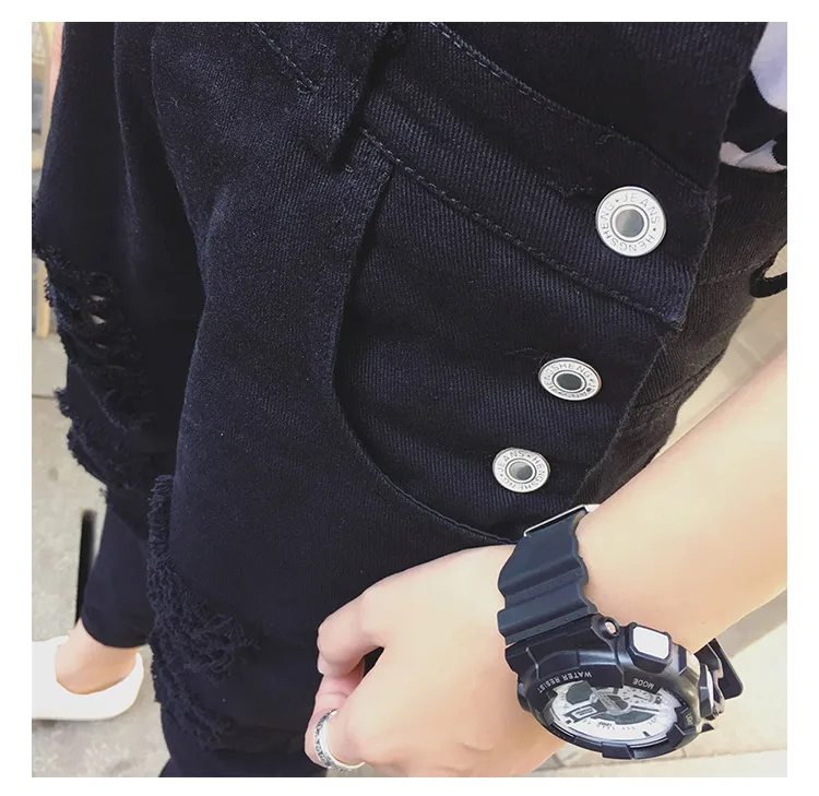 

Mens Black White Ripped Jeans Jumpsuit for Men Hip Hop Casual Suspender Pants Knee Hole Distressed Denim Bib Overalls Pockets