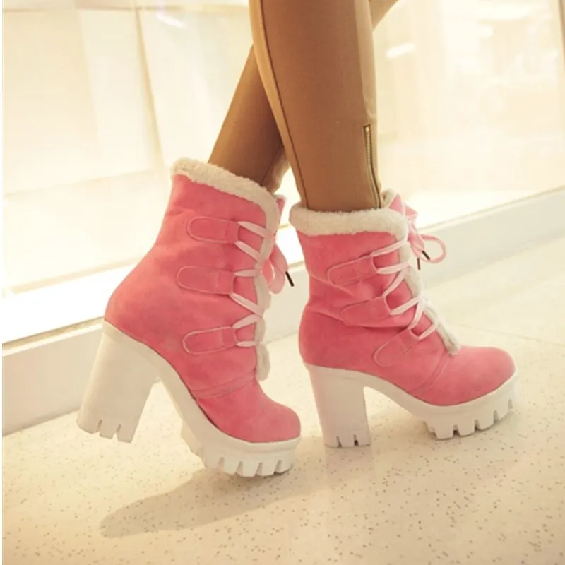 

34-43 Women Autumn Winter Warm Boots Fashion Lace Up Platform Mid-calf Suede Boots Damenschuhe Chaussures Pour Femmes Kvinnoskor