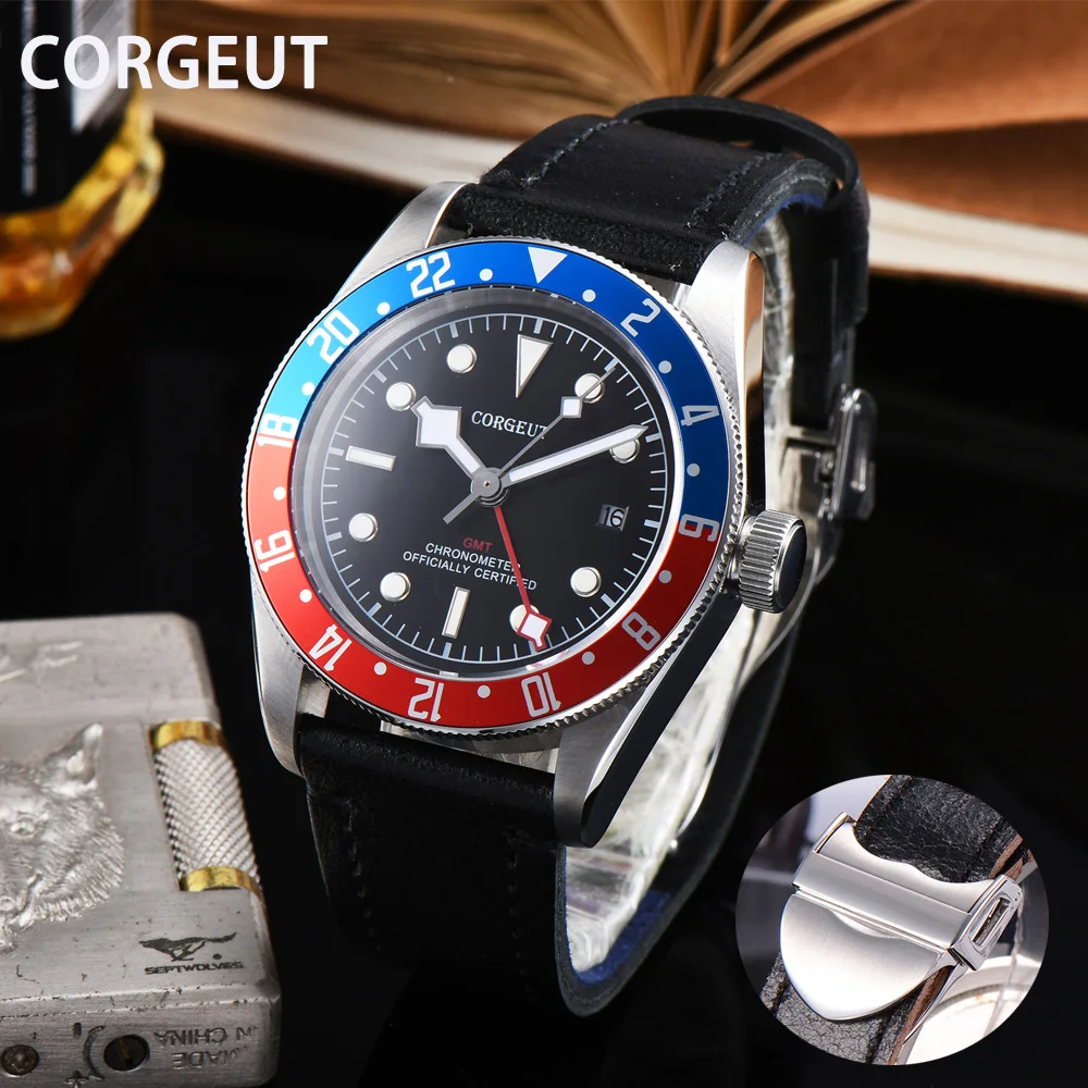 

CORGEUT Top Brand Luxury Fashion Leather Mechanical Men Watches 100m Waterproof Luminous Sapphire Male Wristwatches Мужские часы