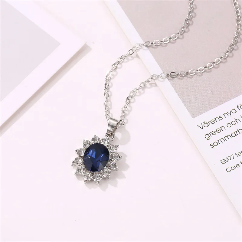 

Sun Flower Zircon Stud Earrings Princess Kate Same Tanzanite Sapphire Necklace Pendant Free Shipping Luxury Jewelry