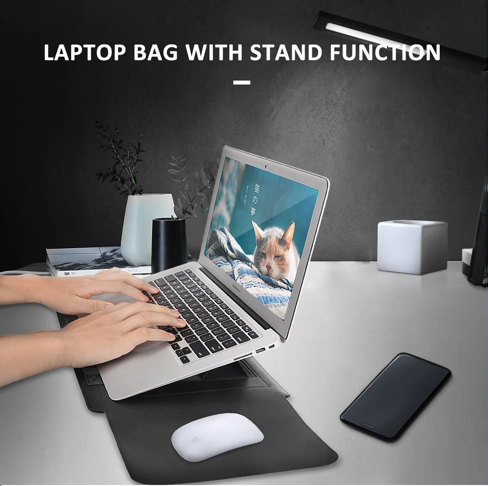 Сумка для ноутбука из искусственной кожи, водонепроницаемый чехол для Macbook Air Pro 13 15, Портативная сумка для ноутбука с опорой