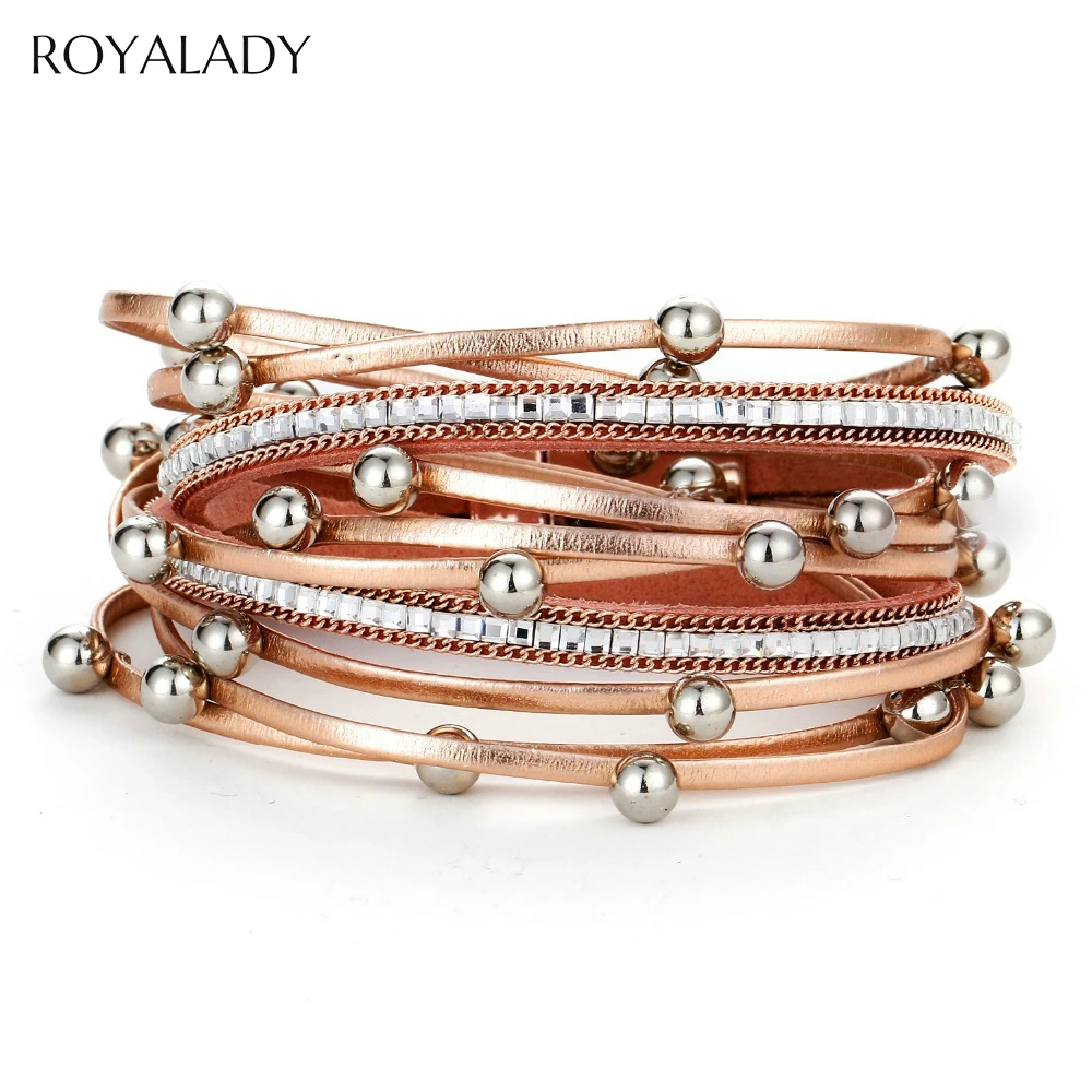 Богемные модные многослойные кожаные браслеты и с роскошным кристаллом жемчугом
