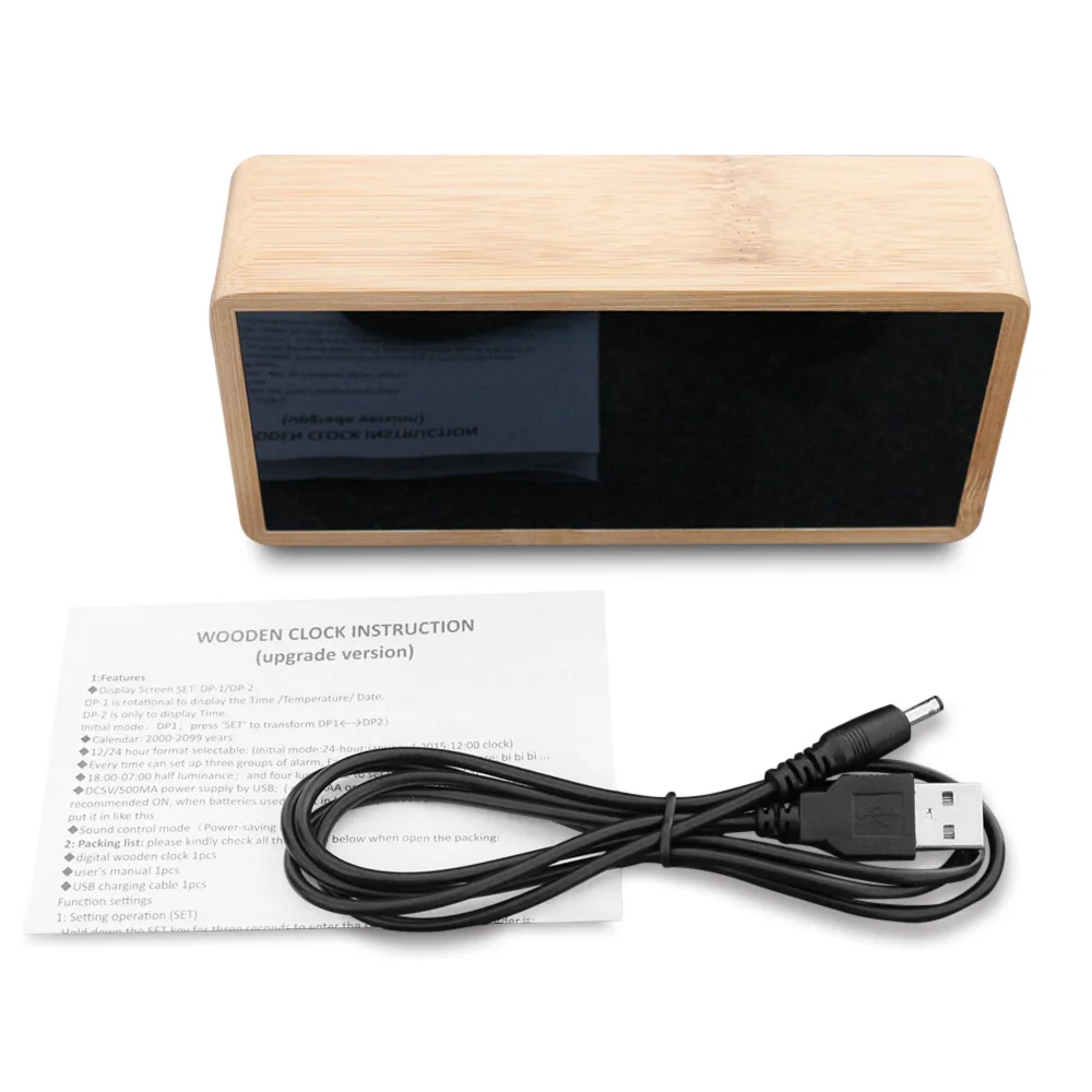 Новый деревянный будильник из бамбука светодиодный дисплей с зеркалом