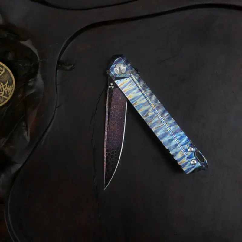 Карманный складной нож с ручкой из титанового сплава Дамасская сталь для