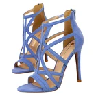 2022 женские босоножки для фетиша и стриптиза ботильоны на высоком каблуке 11 см римские Гладиаторы с открытым носком желтые летние синие сандалии вечерняя Обувь