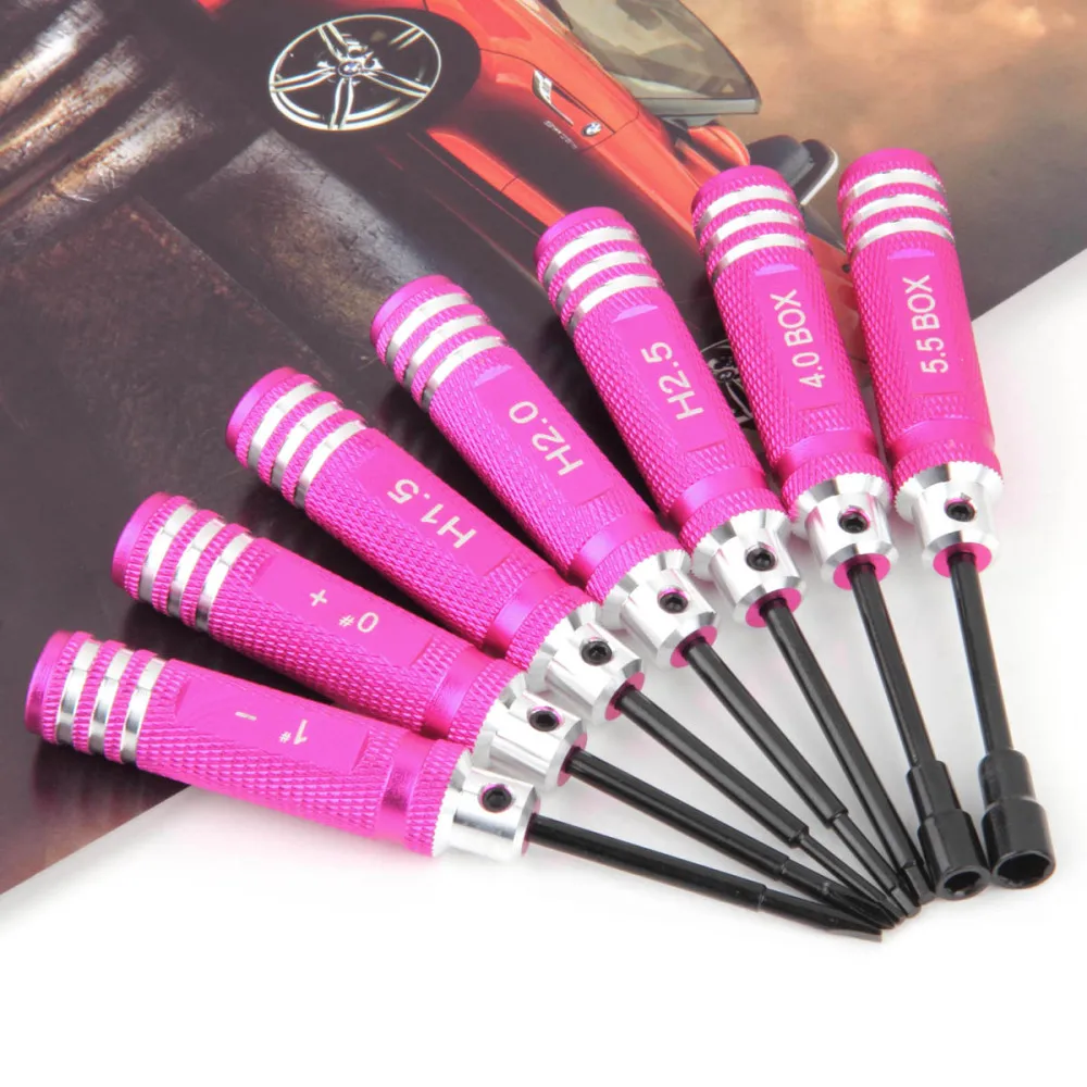 

7pcs Metal Hexagonal Hex Screw Driver Screwdrivers Tools Kit 1.5mm-5.5mm for RC Helicopter Plane Car (Rosy)
