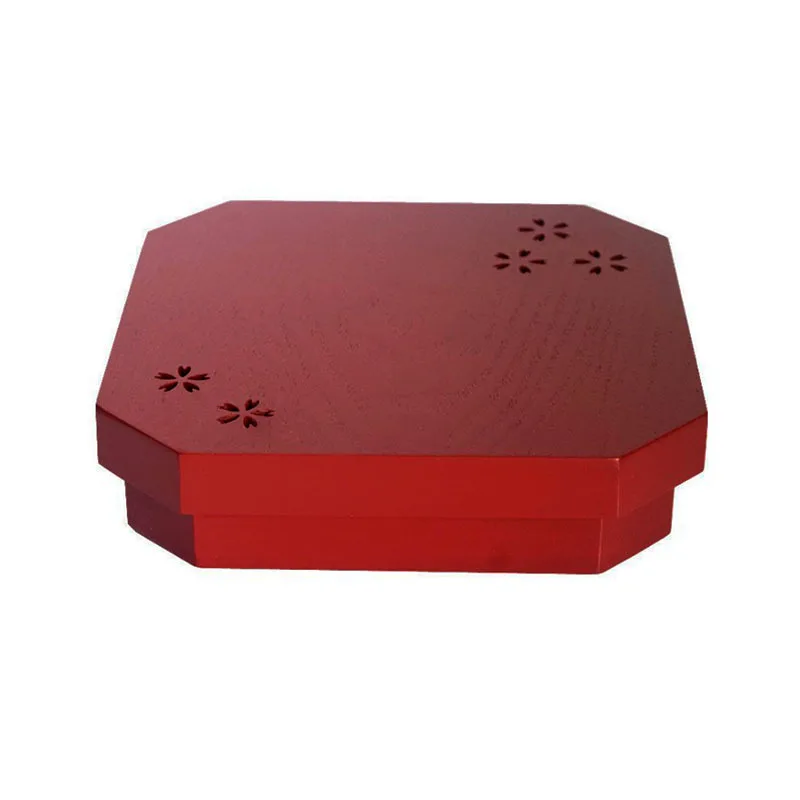 Тарелка из цельной древесины в китайском стиле красная четыре цветка вишни