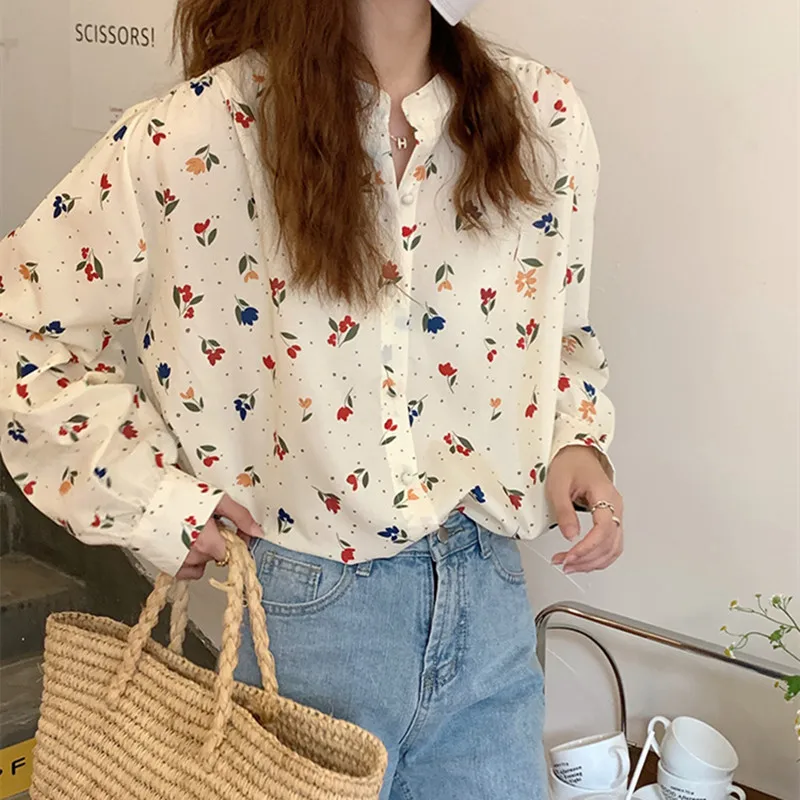 

Hzirip Hot Early Autumn New 2021 Vintage Floral Chic Fashion Women's All-Match Gentle Sweet Cute Loose Long-Sleeved Female Shirt