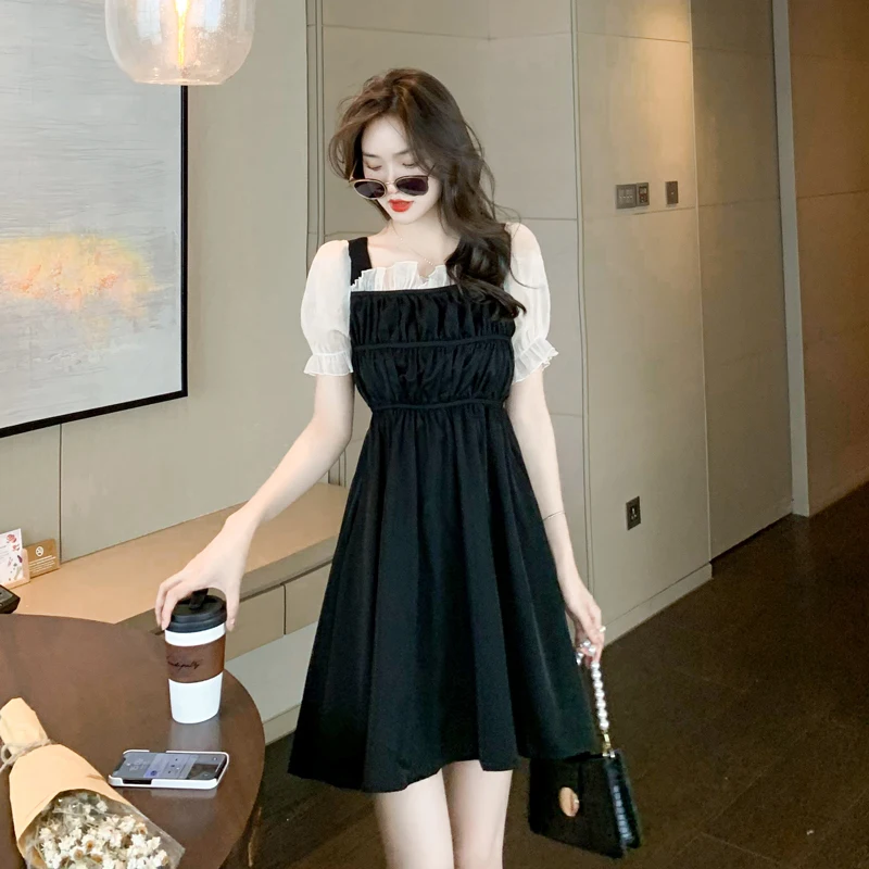 

Новинка Летнее женское платье во французском стиле летнее маленькое черное платье в стиле Хепберн с эффектом восстановления древних путей ...