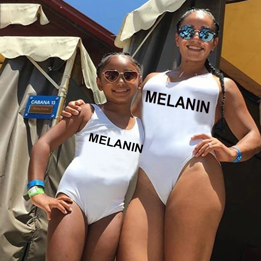 

Детское бикини для мамы и дочери с принтом в виде меланина