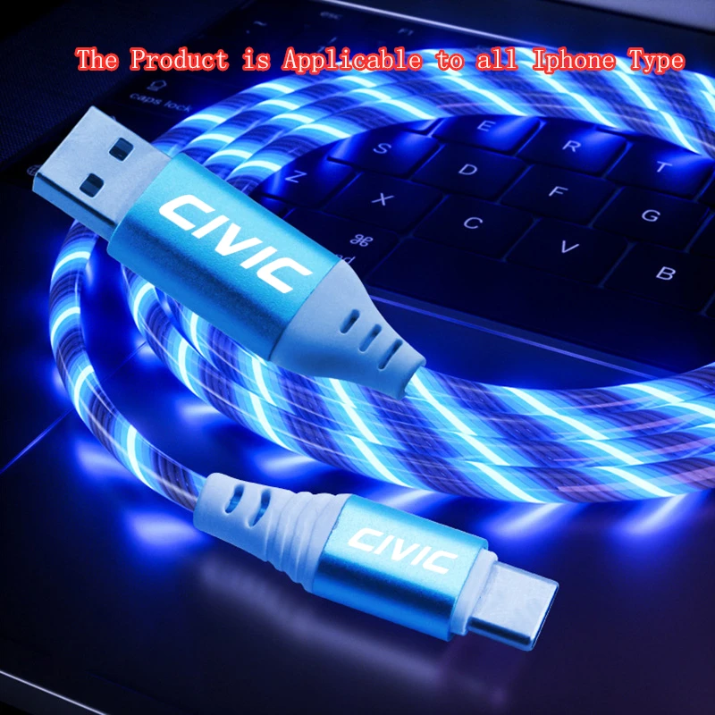 IPhone 11 12 Pro Max X XR XS 8 7 Plus LED Wire Flow Luminous Lighting USB Cable For honda civic 10th type r 8th si ek 2012 2019 |
