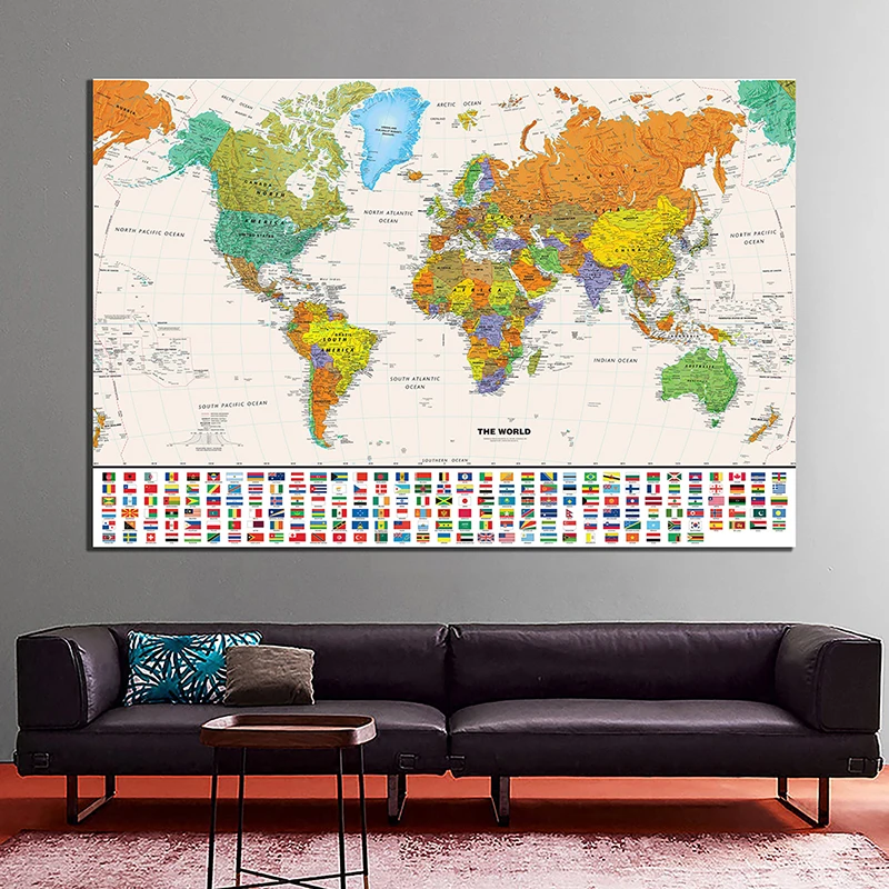 Карта мира с национальным флагом для образования и культуры Нетканая карта