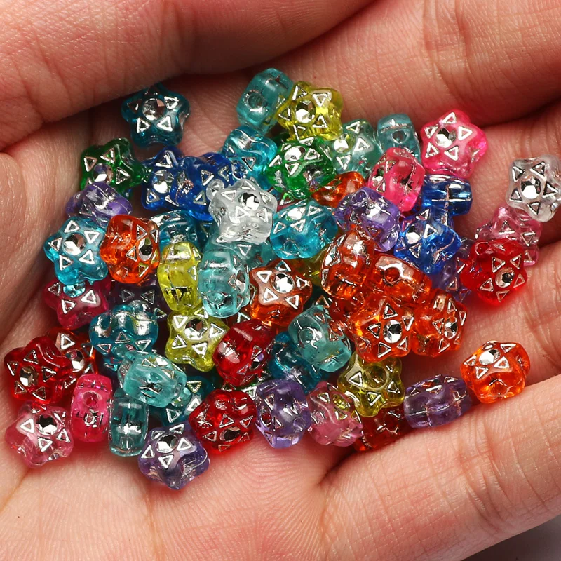 

7mm 100pcs Mixed Colorful Fashion Star Shape Acrylic Loose Spacer Beads For Jewelry Making DIY Kid Handmade Supplies Accessories