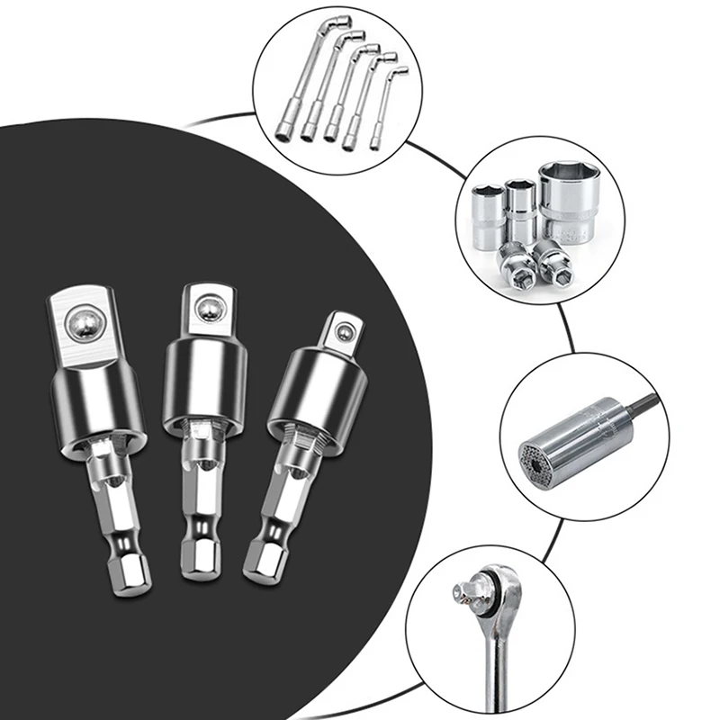 

Universal Electric Drill Sleeve Adapter Rotary Extension1/4"3/8"1/2"For Impact Driver With Hexagonal Handle To Square Socket Bit