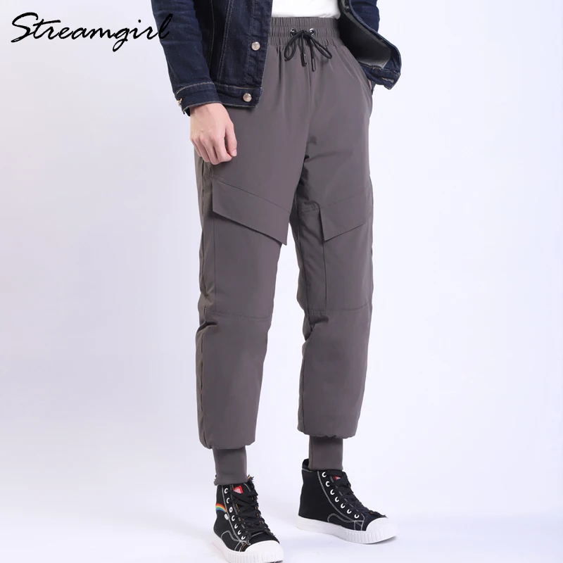 Теплые зимние женские брюки больших размеров 4XL с высокой талией черные