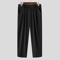 leisure solid color pants men loose straight casual trousers fashion zipper baggy bottoms man comfy button pantalon