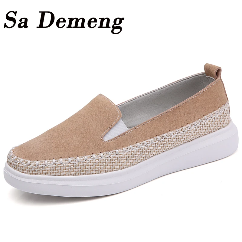 Sa Demeng/новая весенняя женская обувь на плоской подошве Балетки Замшевые Кожаные