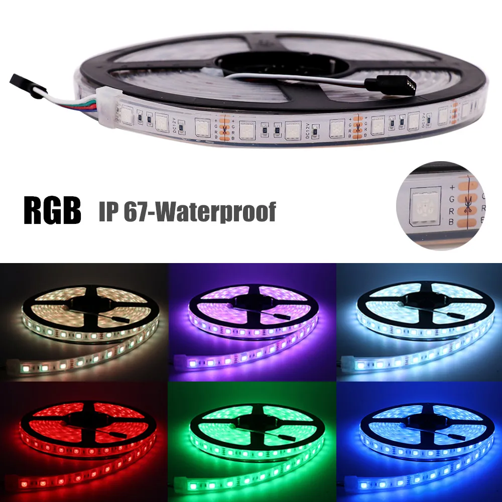 DC 12V 24V RGB RGBW RGBCCT LED Strip White / Warm IP21 IP65 IP67 60leds/m 5050 Flexible Tape Light Lamp 5m | Освещение