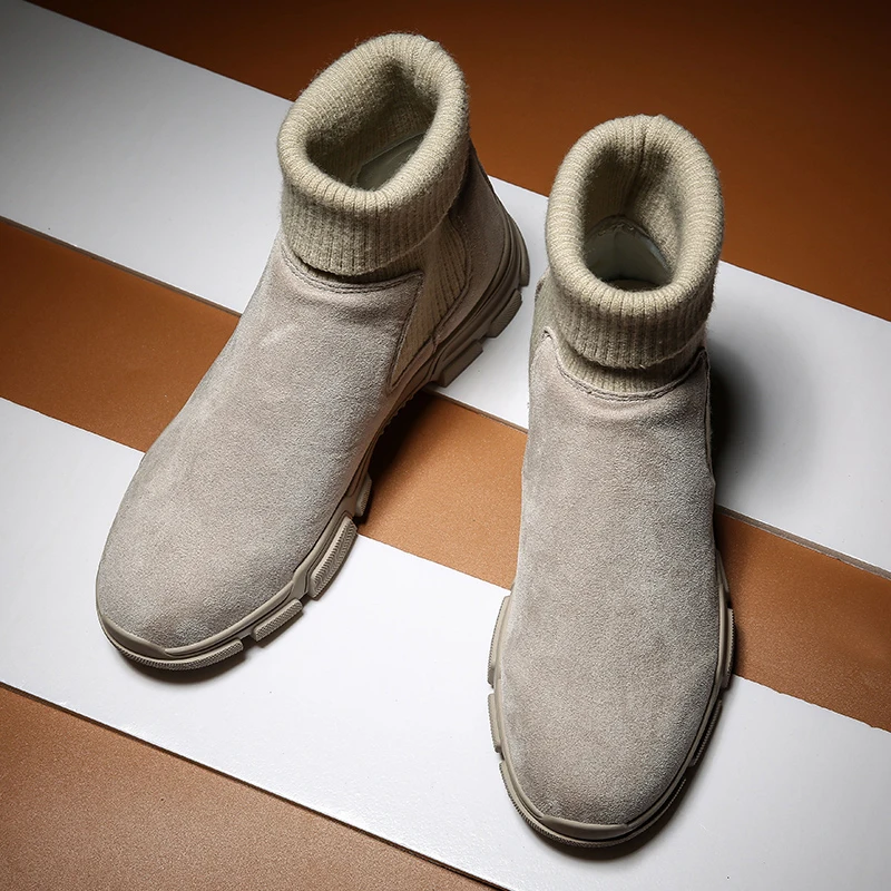 Зимние ботинки мужские шерстяные носки мартинсы уличные модные мужская обувь