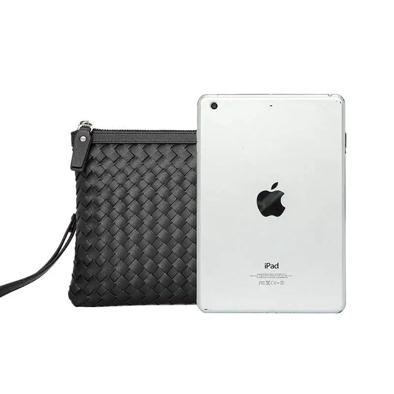 Fashion Woven Leather Clutch Men Handbag Luxury Design Men's Clutch Bag High Capacity Wrist Bag Male Mobile Phone Bag Purse 2021