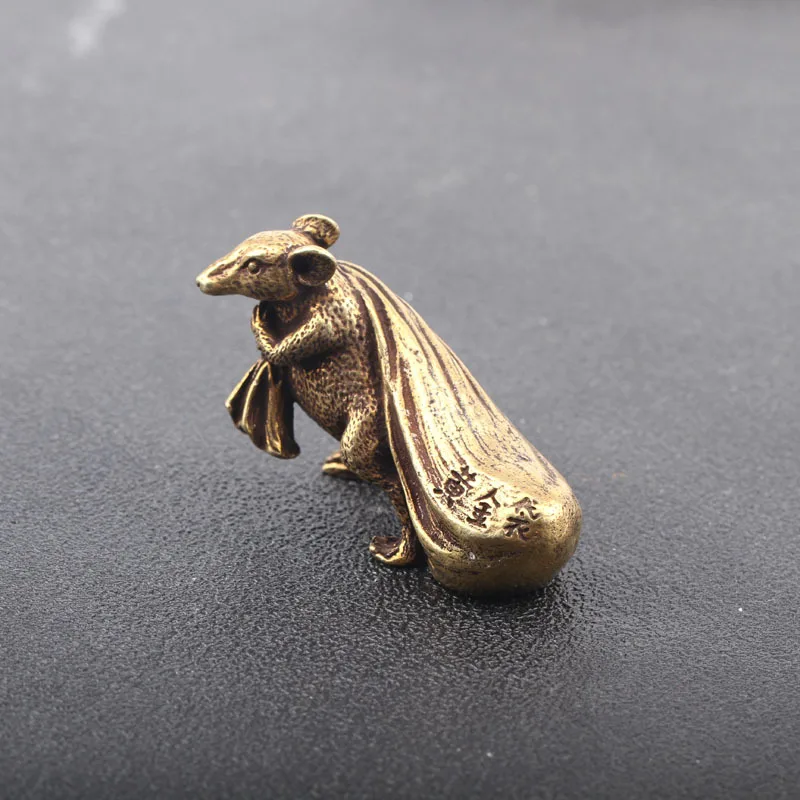 Feng Shui Ornaments Animal Statue Backpack Zodiac Gold Bag Lucky Rat Copper Handmade Miniature Figurines Vintage Home Decor | Дом и сад