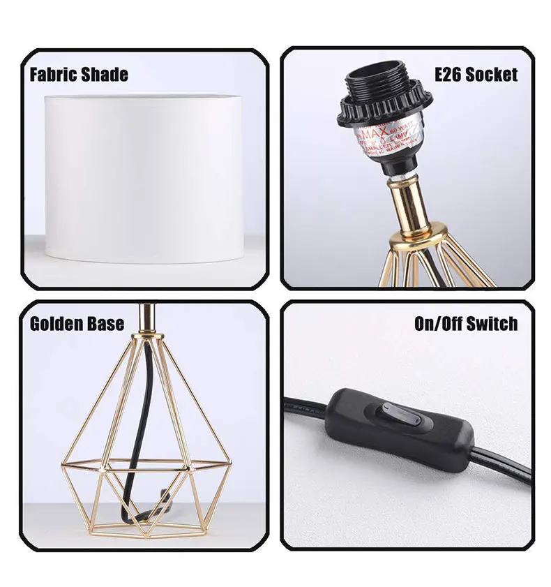 Modern minimalist metal paint rose gold hollow diamond design cloth table lamp personality diamond LED lighting bedroom decor