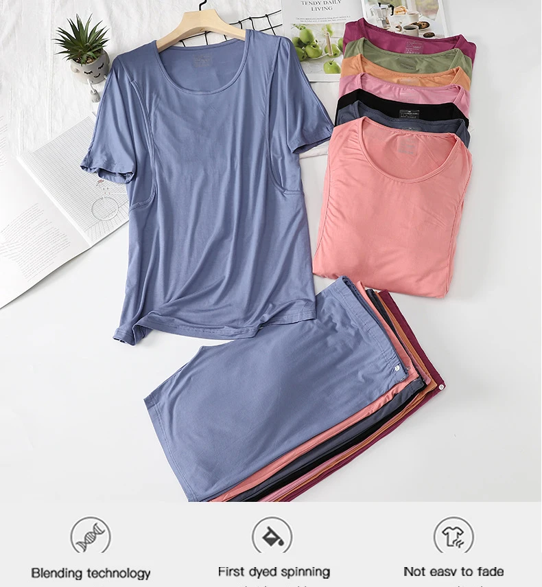 

2 Piece Breast Feeding Pajama,Pregnant Women & Postpartum Plus Size Clothes,Modal Pullover Maternity Set Shorts For Nurse