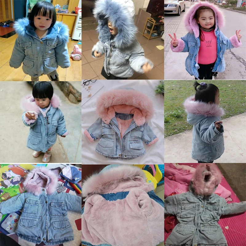 

Denim Jacket Outerwear Korean 2-7 Years Old Children's Thickening Velvet Coats Warm Clothes Big Fur Baby Girls' Winter For Kids