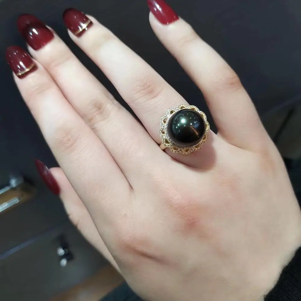 Женское кольцо из серебра 925 пробы с натуральным жемчугом 13-14 мм | Украшения и