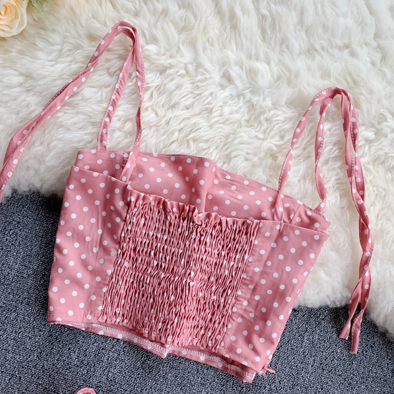 Женский пляжный комплект FTLZZ повседневный укороченный топ в горошек на тонких